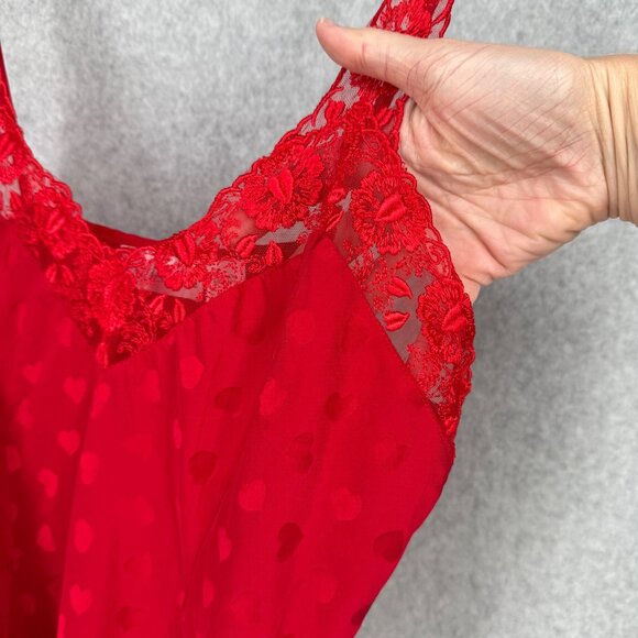 Silkscreen Womens VTG Silk Tank Top Cami Size M Red Hearts Lace Love Adjustable - Picture 3 of 11